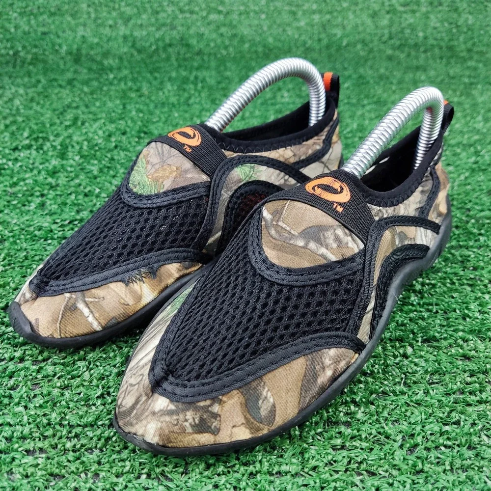 Realtree Water Shoes Kids Size 12 Camo Black Orange Mesh Slip On Aqua Socks